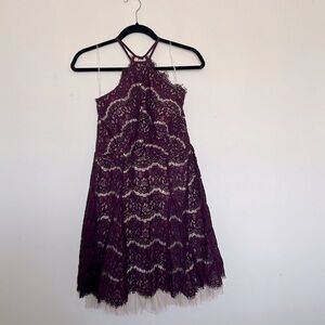 Purple Laced Formal Dress with Teardrop Open Back